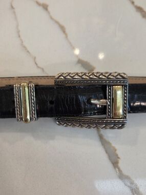 Brighton Leather Belt Black Croc Embossed Western Silver Gold Statement Boho